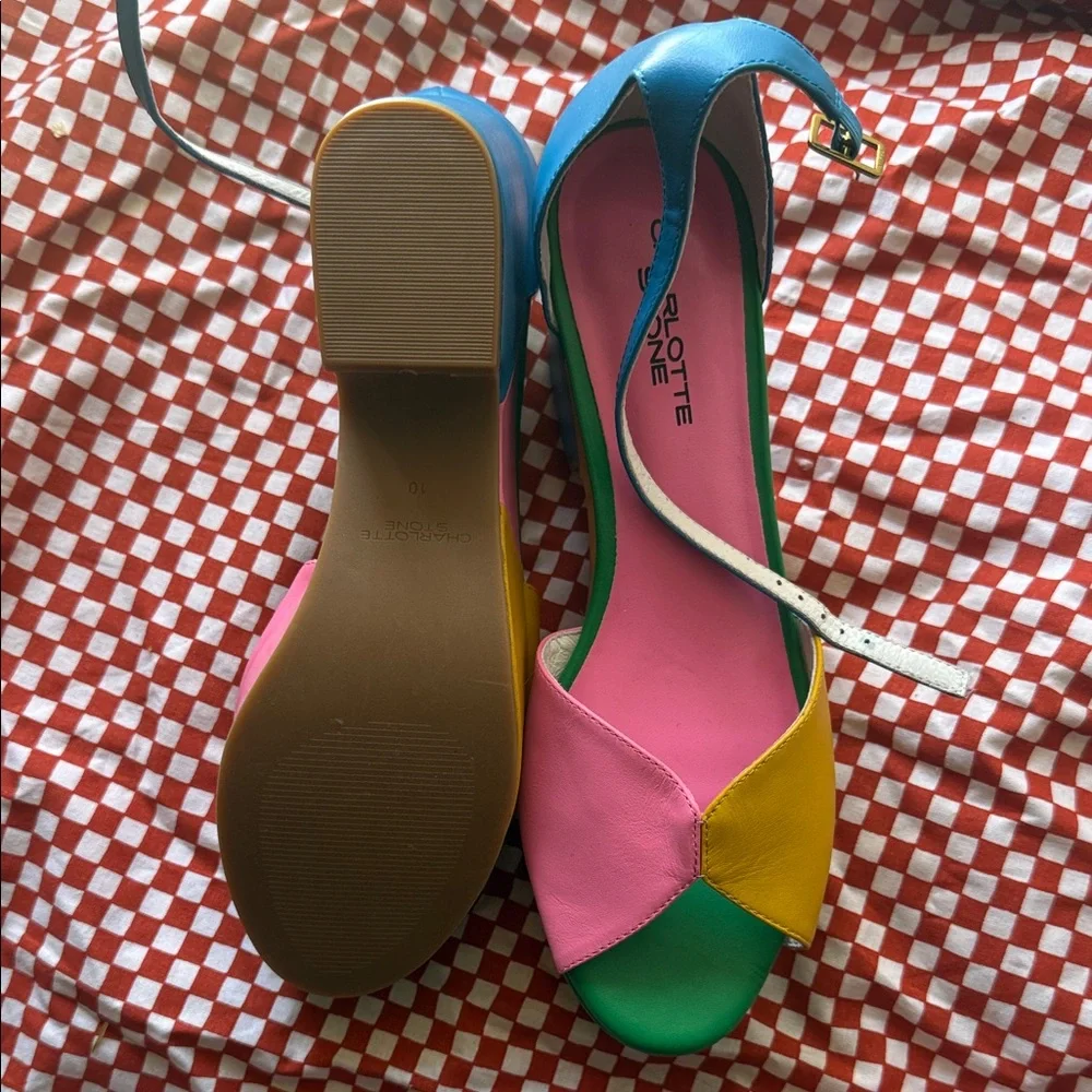 Charlotte Stone Colorblock Platform Sandals in Yellow, Pink, Blue & Green - Picture 5 of 6